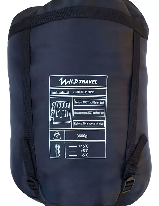 SACO DE DORMIR DOS PLAZAS DOBLE WILD TRAVEL -5º +15º 3600G AZUL - 4