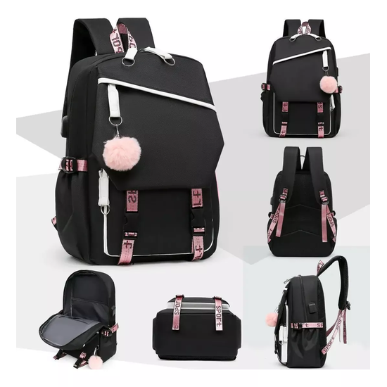 MOCHILA URBANA ESCOLAR CON INTERFAZ USB AUXILIAR COLOR EN COLOR NEGRO - 3