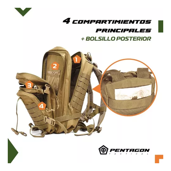MOCHILA TÁCTICA MILITAR IMPERMEABLE COLOR EN COLOR CAFE - 2