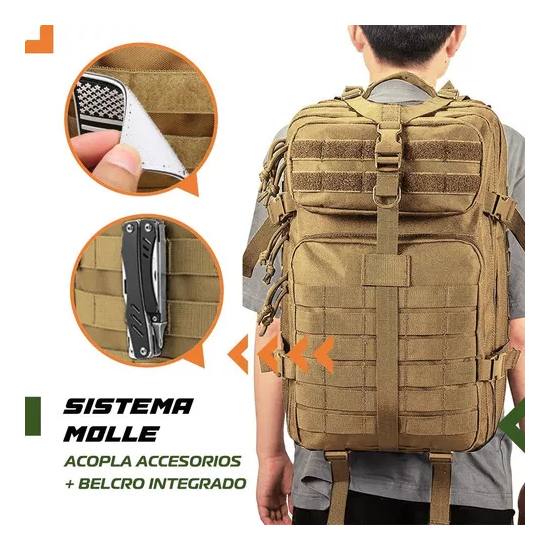 MOCHILA TÁCTICA MILITAR IMPERMEABLE COLOR EN COLOR CAFE - 3