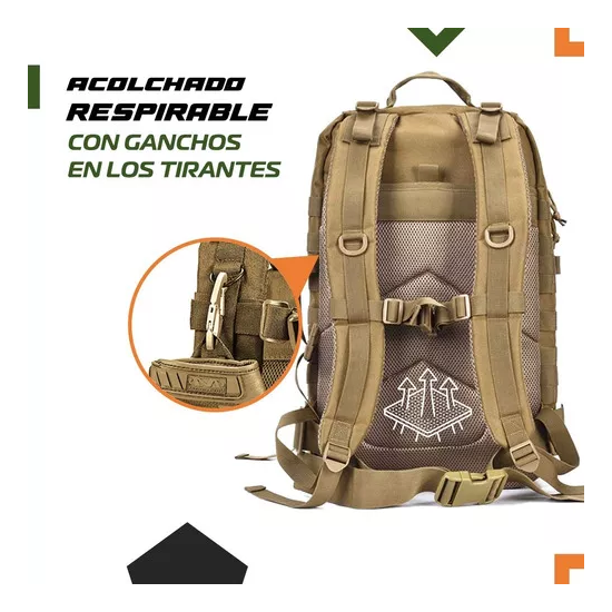 MOCHILA TÁCTICA MILITAR IMPERMEABLE COLOR EN COLOR CAFE - 4