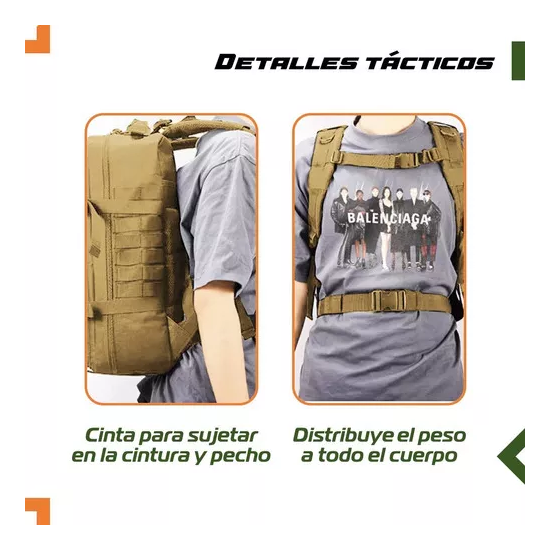 MOCHILA TÁCTICA MILITAR IMPERMEABLE COLOR EN COLOR CAFE - 5