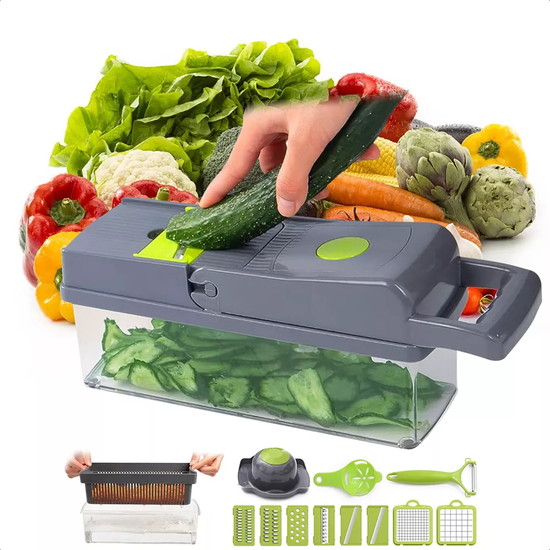 14 EN 1 RALLADOR PICADOR CORTADOR FRUTAS Y VERDURAS MULTIUSO GRIS OSCURO - 2