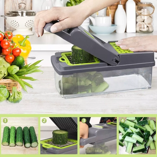 14 EN 1 RALLADOR PICADOR CORTADOR FRUTAS Y VERDURAS MULTIUSO GRIS OSCURO - 4