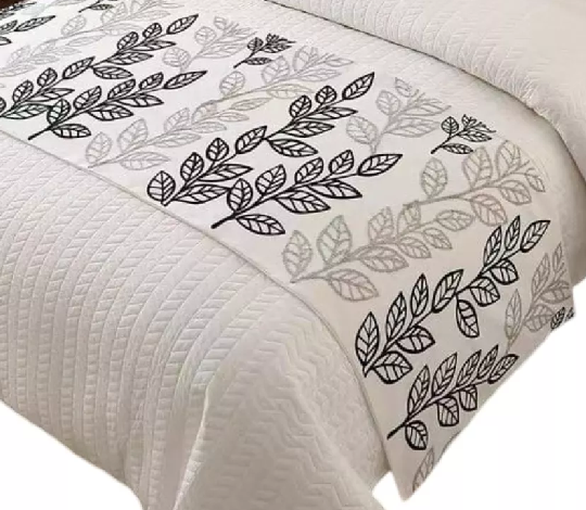 PIECERA BORDADA PARA CAMA SIN FUNDAS DE COJÍN DISEÑO 6 COLOR CREMA - 3