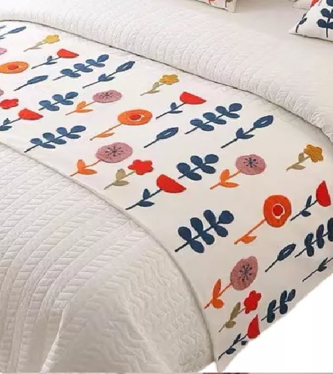 PIECERA BORDADA PARA CAMA SIN FUNDAS DE COJIN DISEÑO 2 COLOR CREMA - 2