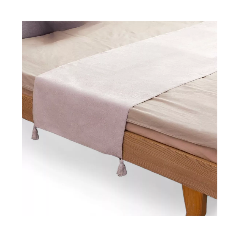 PIECERA PARA CAMA 2 PLAZA - KING EN LINO POMPONES 70X210 CM COLOR CREMA - 1