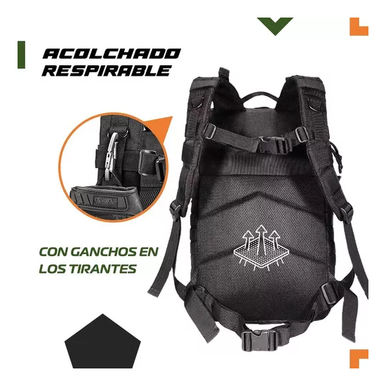 MOCHILA TÁCTICA MILITAR IMPERMEABLE COLOR EN COLOR NEGRO - 4