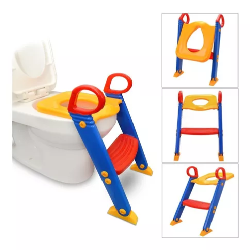 ASIENTO ADAPTADOR CON ESCALERA PARA INODORO WC PARA NIÑOS, COLOR EN COLOR AMARILLO - 4