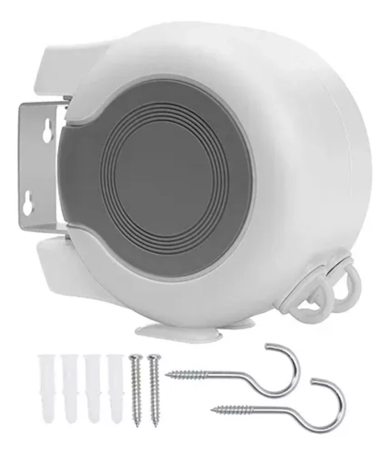 TENDEDERO RETRACTIL ROPA COLGADOR PARED DOBLE LINEA 13M BLANCO - 2