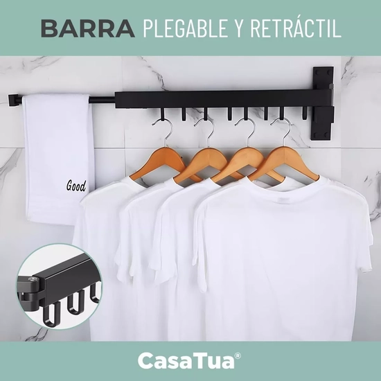 TENDEDERO PLEGABLE COLGADOR ROPA TAMAÑO AJUSTABLE CASATUA NEGRO - 2