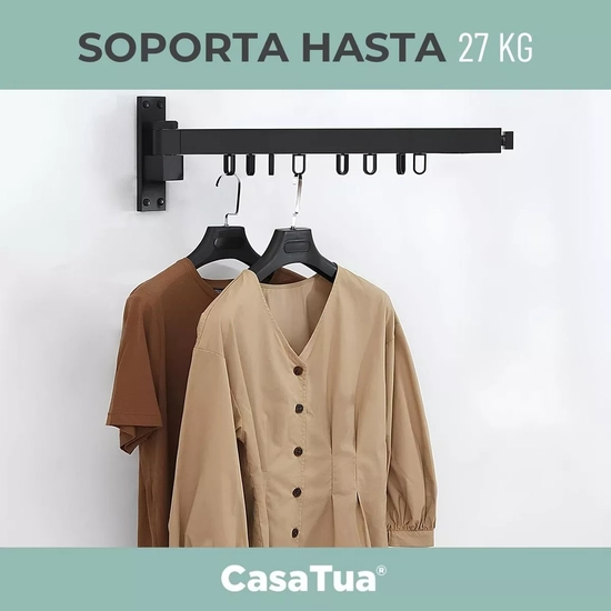 TENDEDERO PLEGABLE COLGADOR ROPA TAMAÑO AJUSTABLE CASATUA NEGRO - 5