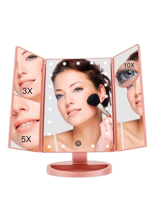 ESPEJO MAQUILLAJE 22 LUCES LED AUMENTO X1, X2, X3, X10 GIRATORIO ROSA - 1