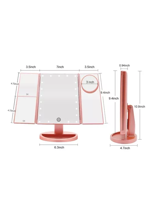ESPEJO MAQUILLAJE 22 LUCES LED AUMENTO X1, X2, X3, X10 GIRATORIO ROSA - 4