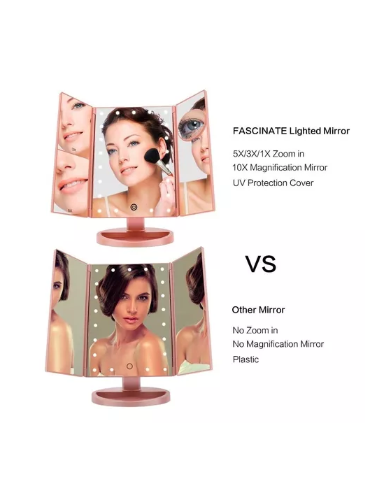 ESPEJO MAQUILLAJE 22 LUCES LED AUMENTO X1, X2, X3, X10 GIRATORIO ROSA - 5