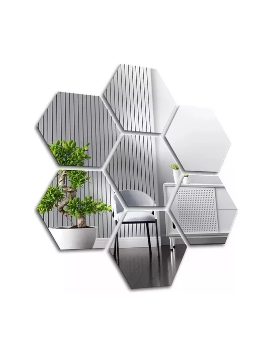 SET PEGATINAS ESPEJOS DECORATIVOS MARINSHOP VINILO PARED ACRILICO HEXAGONAL 15U - 1