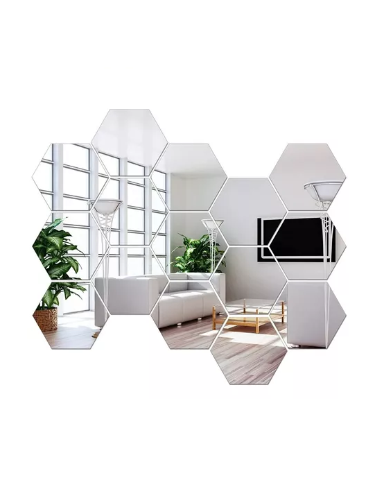 SET PEGATINAS ESPEJOS DECORATIVOS MARINSHOP VINILO PARED ACRILICO HEXAGONAL 15U - 4