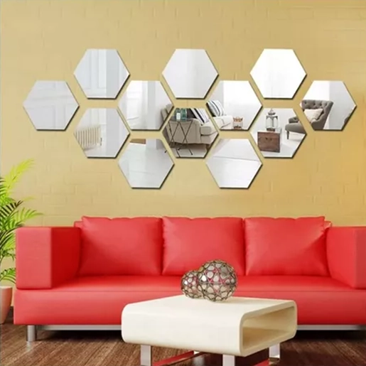 SET PEGATINAS ESPEJOS DECORATIVOS MARINSHOP VINILO PARED ACRILICO HEXAGONAL 15U - 5
