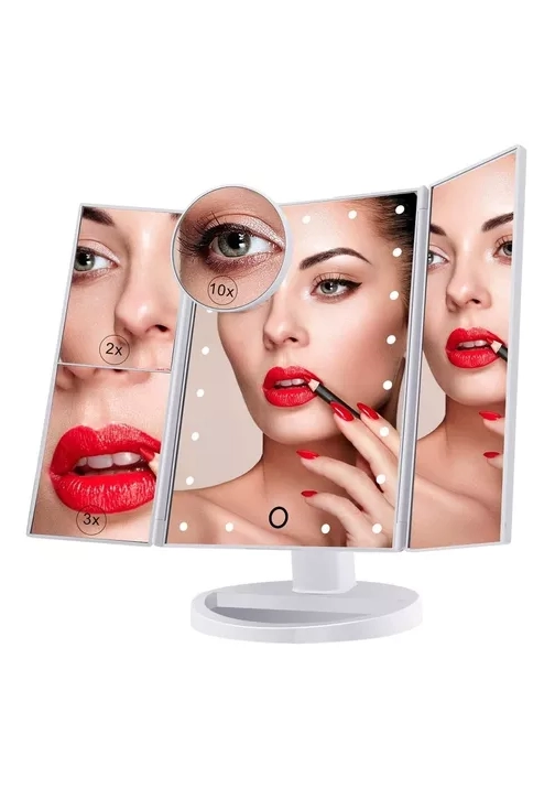 ESPEJO MAQUILLAJE 22 LUCES LED AUMENTO X1, X2, X3, X10 GIRATORIO EN COLOR BLANCO - 1