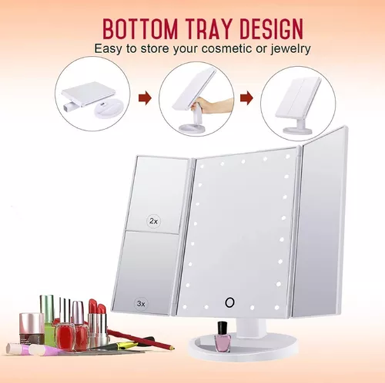 ESPEJO MAQUILLAJE 22 LUCES LED AUMENTO X1, X2, X3, X10 GIRATORIO EN COLOR BLANCO - 4