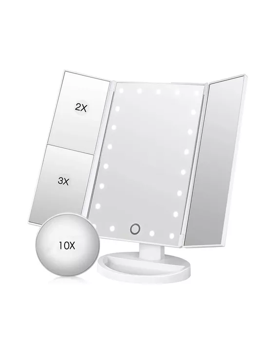 ESPEJO MAQUILLAJE 22 LUCES LED AUMENTO X1, X2, X3, X10 GIRATORIO EN COLOR BLANCO - 5