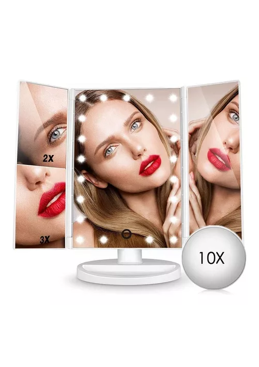 ESPEJO MAQUILLAJE 22 LUCES LED AUMENTO X1, X2, X3, X10 GIRATORIO EN COLOR BLANCO - 6