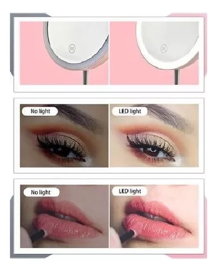 ESPEJO CON LUZ LED MAQUILLAJE PLEGABLE REDONDO RECARGABLE - 4