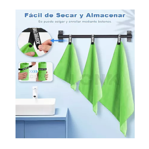 TOALLAS DE MICROFIBRA, TOALLA DEPORTIVA, 3 PIEZAS, VERDE - 6