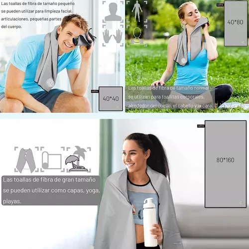 TOALLAS DE MICROFIBRA, TOALLA DEPORTIVA, 3 PIEZAS, GRIS - 4
