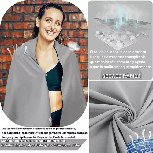 TOALLAS DE MICROFIBRA, TOALLA DEPORTIVA, 3 PIEZAS, GRIS - 6