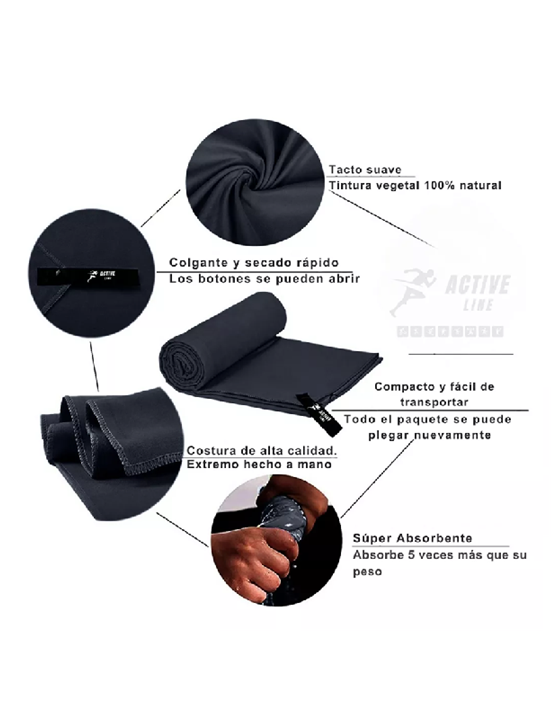 TOALLA MICROFIBRA SECADO RÁPIDO PACK + ESTUCHE NEGRO - 2