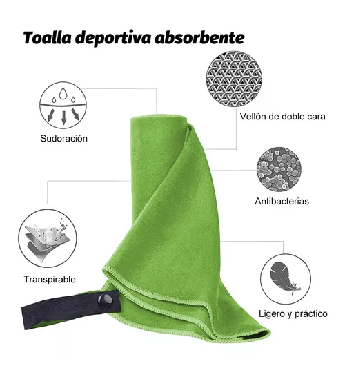 TOALLA BAÑO VIAJE MICROFIBRA SECADO RÁPIDO, PCS VERDE FLUORE - 2