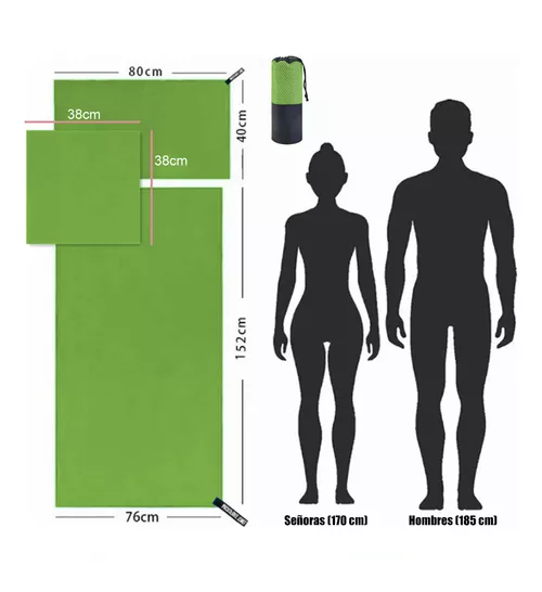 TOALLA BAÑO VIAJE MICROFIBRA SECADO RÁPIDO, PCS VERDE FLUORE - 3