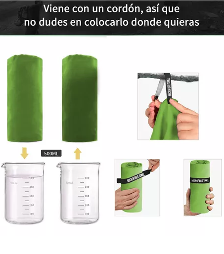 TOALLA BAÑO VIAJE MICROFIBRA SECADO RÁPIDO, PCS VERDE FLUORE - 4