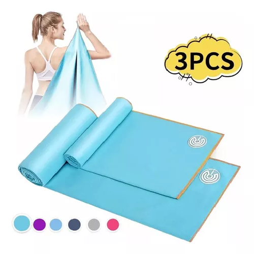 TOALLAS DE MICROFIBRA, TOALLA DEPORTIVA, 3 PIEZAS, AZUL - 1