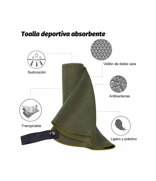 TOALLA BAÑO VIAJE MICROFIBRA SECADO RÁPIDO, PCS VERDE MILITA - 2