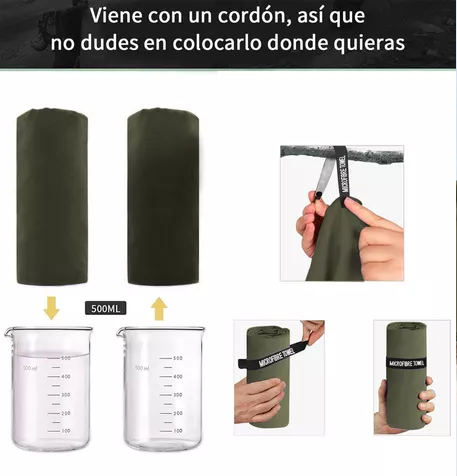 TOALLA BAÑO VIAJE MICROFIBRA SECADO RÁPIDO, PCS VERDE MILITA - 5