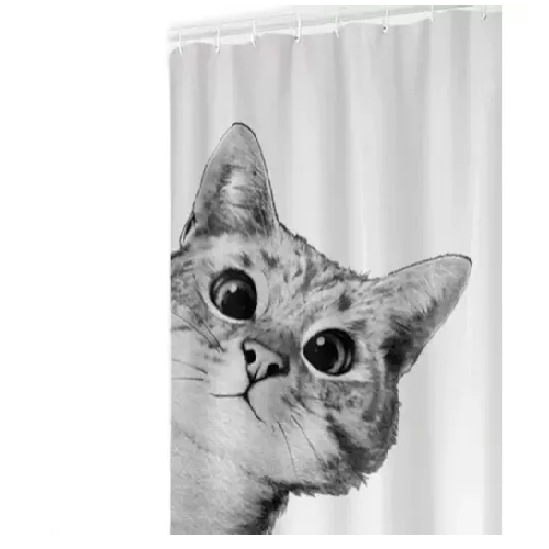 CORTINA DE BAÑO Y DUCHA, TELA IMPERMEABLE, GATO - 1