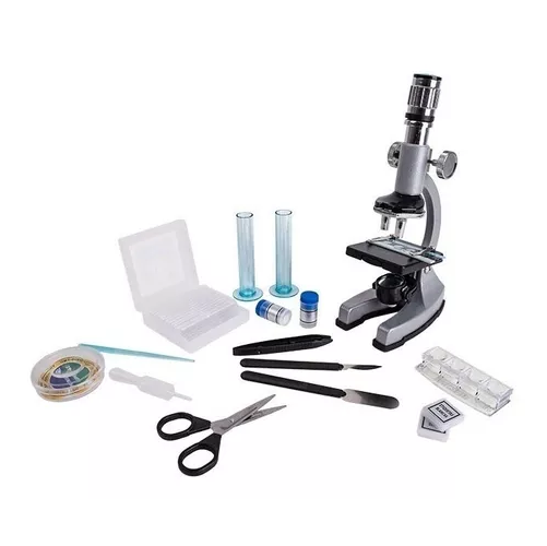 MICROSCOPIO 1200X CON ACCESORIOS, COLOR PLATEADO - 4
