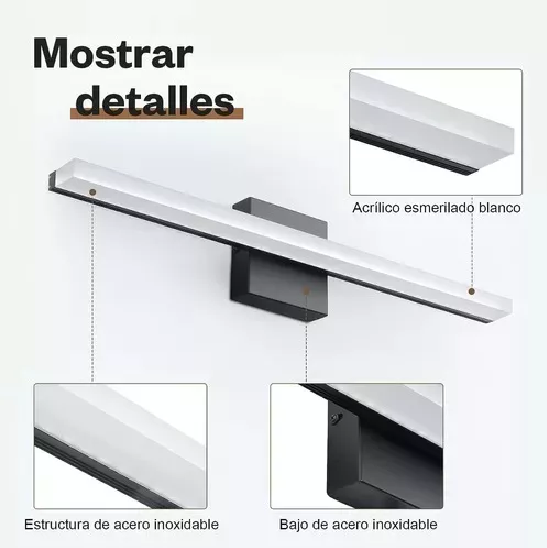 ARBOTANTE LÁMPARA PARED ESPEJO BAÑO 60CM 12W LED MODERNO - 3
