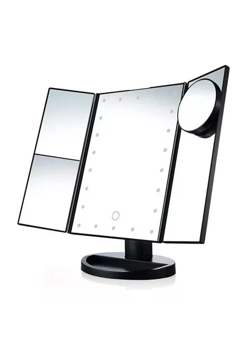 ESPEJO MAQUILLAJE 22 LUCES LED AUMENTO X1, X2, X3, X10 GIRATORIO NEGRO - 1