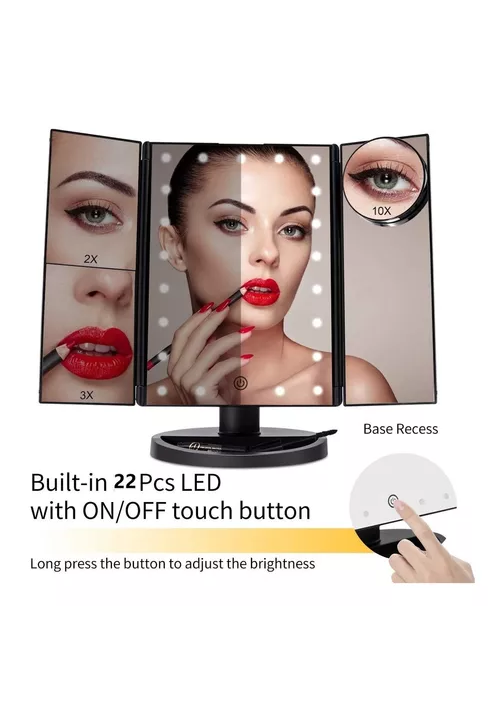 ESPEJO MAQUILLAJE 22 LUCES LED AUMENTO X1, X2, X3, X10 GIRATORIO NEGRO - 3