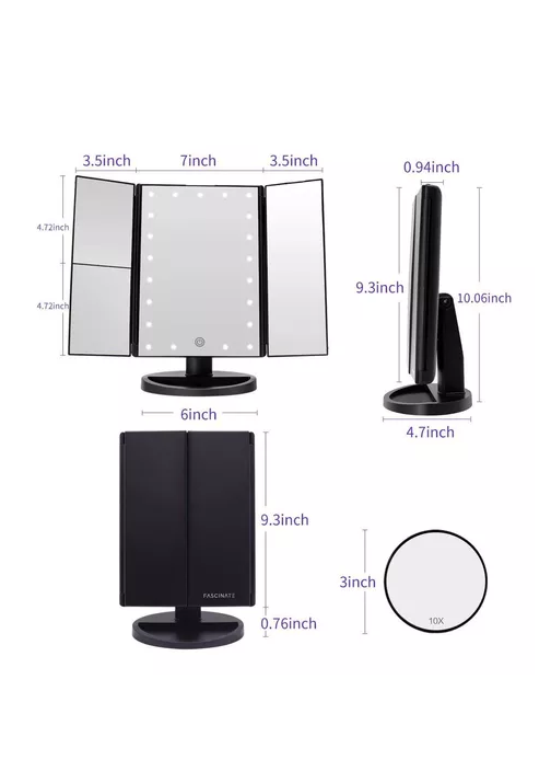 ESPEJO MAQUILLAJE 22 LUCES LED AUMENTO X1, X2, X3, X10 GIRATORIO NEGRO - 4
