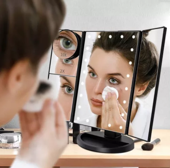 ESPEJO MAQUILLAJE 22 LUCES LED AUMENTO X1, X2, X3, X10 GIRATORIO NEGRO - 6