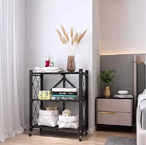 REPISA ESTANTE 3 NIVELES METÁLICA PLEGABLE RESISTENTE 90KG COLOR NEGRO - 6