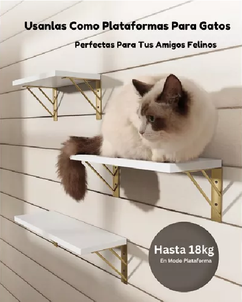 REPISAS FLOTANTES DE MADERA MULTIPROPÓSITO KIT 3 BLANCO CON DORADO - 5