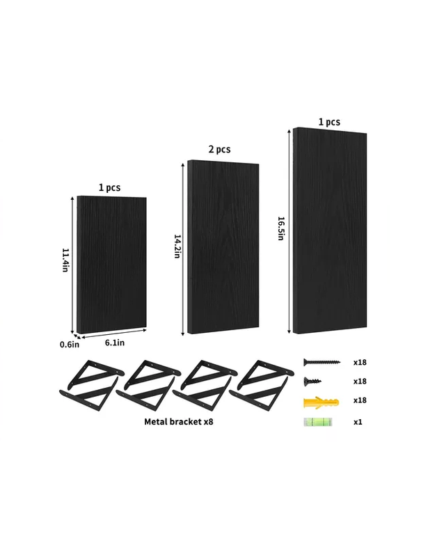 REPISAS FLOTANTES DE MADERA MULTIPROPÓSITO KIT 4 NEGRO - 4