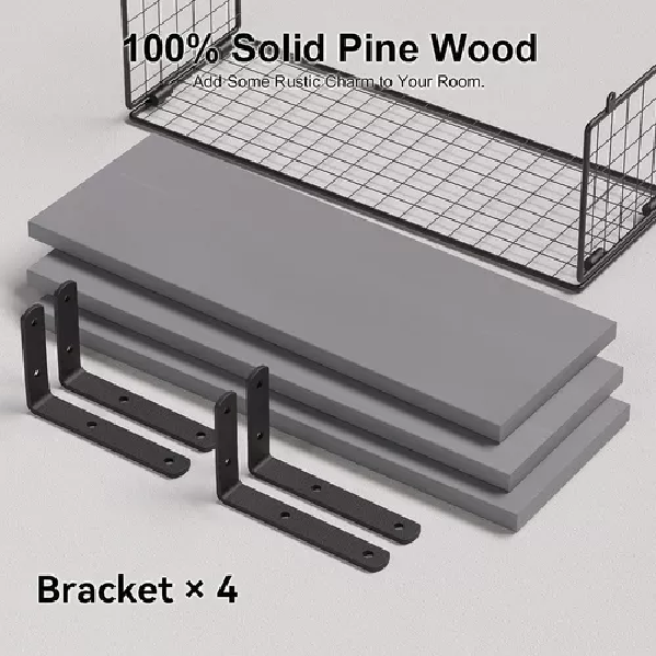 REPISAS FLOTANTES DE MADERA MODERNAS X3 CON REJA 100% PINO GRIS - 3