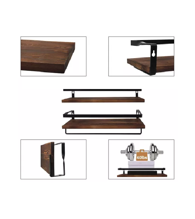 REPISAS FLOTANTES DE MADERA MODERNAS MULTIPROPÓSITO KIT 2 MARRÓN OSCURO - 4