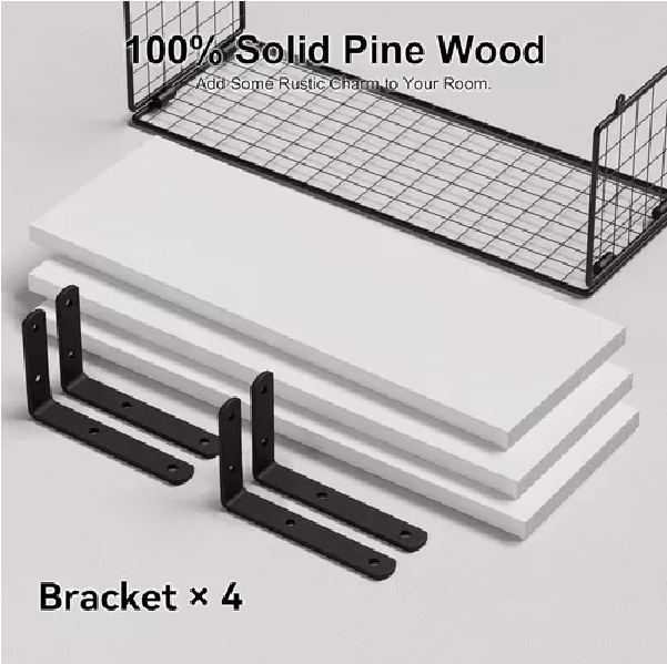 REPISAS FLOTANTES DE MADERA MODERNAS X3 CON REJA 100% PINO BLANCO - 2